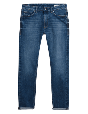 

Mens M&S Collection Slim Fit Vintage Wash Stretch Jeans - Mid Blue, Mid Blue