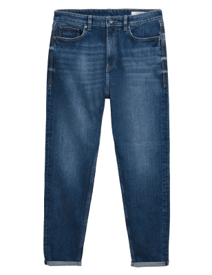 

Mens M&S Collection Tapered Fit Vintage Wash Stretch Jeans - Mid Blue, Mid Blue