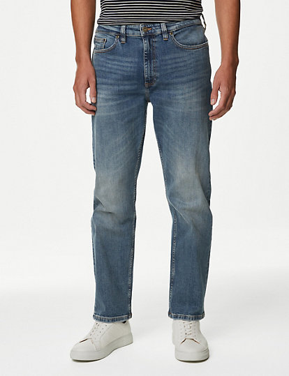 M&S Collection Loose Fit Vintage Wash Jeans - 4429 - Medium Blue, Medium Blue