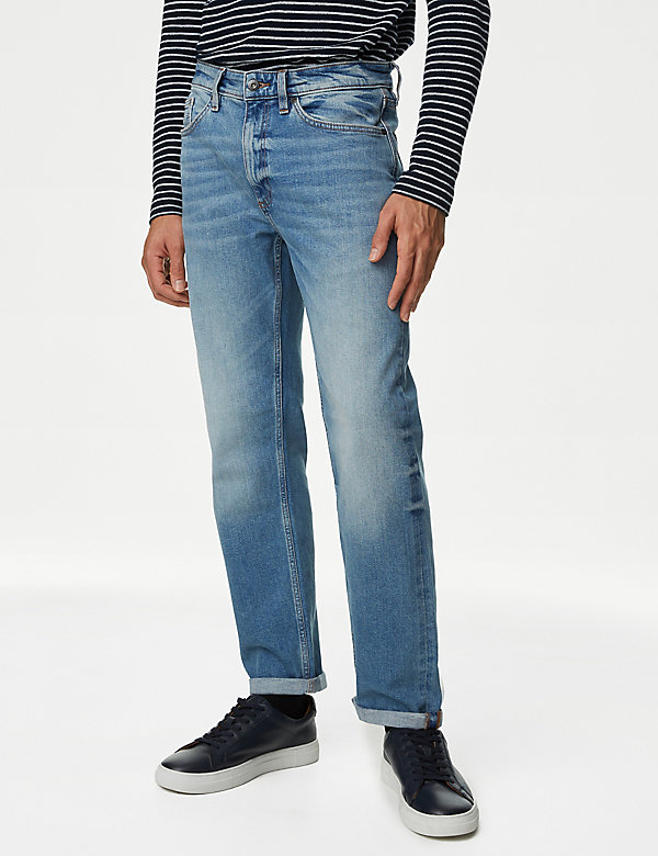 Straight Fit Vintage Wash Stretch Jeans - GR