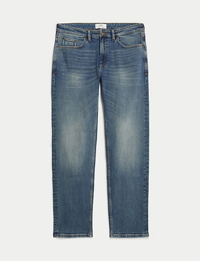 Straight Fit Vintage Wash Stretch Jeans