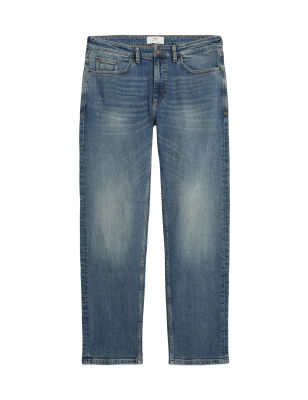 

Mens M&S Collection Straight Fit Vintage Wash Stretch Jeans - Medium Blue, Medium Blue