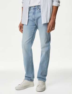 Straight Fit Vintage Wash Stretch Jeans