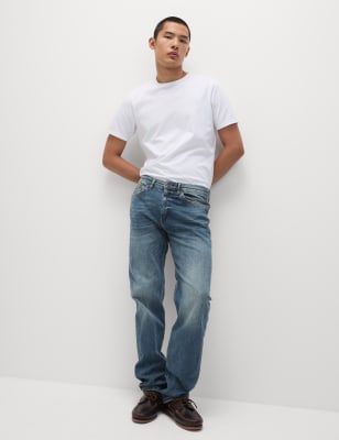 Straight Fit Vintage Wash Stretch Jeans - NZ