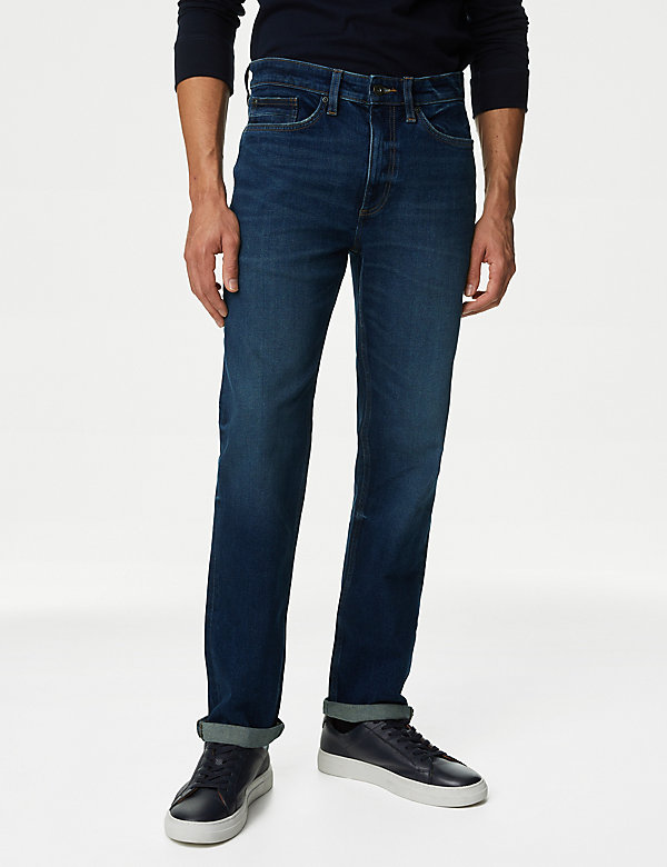 Straight Fit Vintage Wash Stretch Jeans - FI