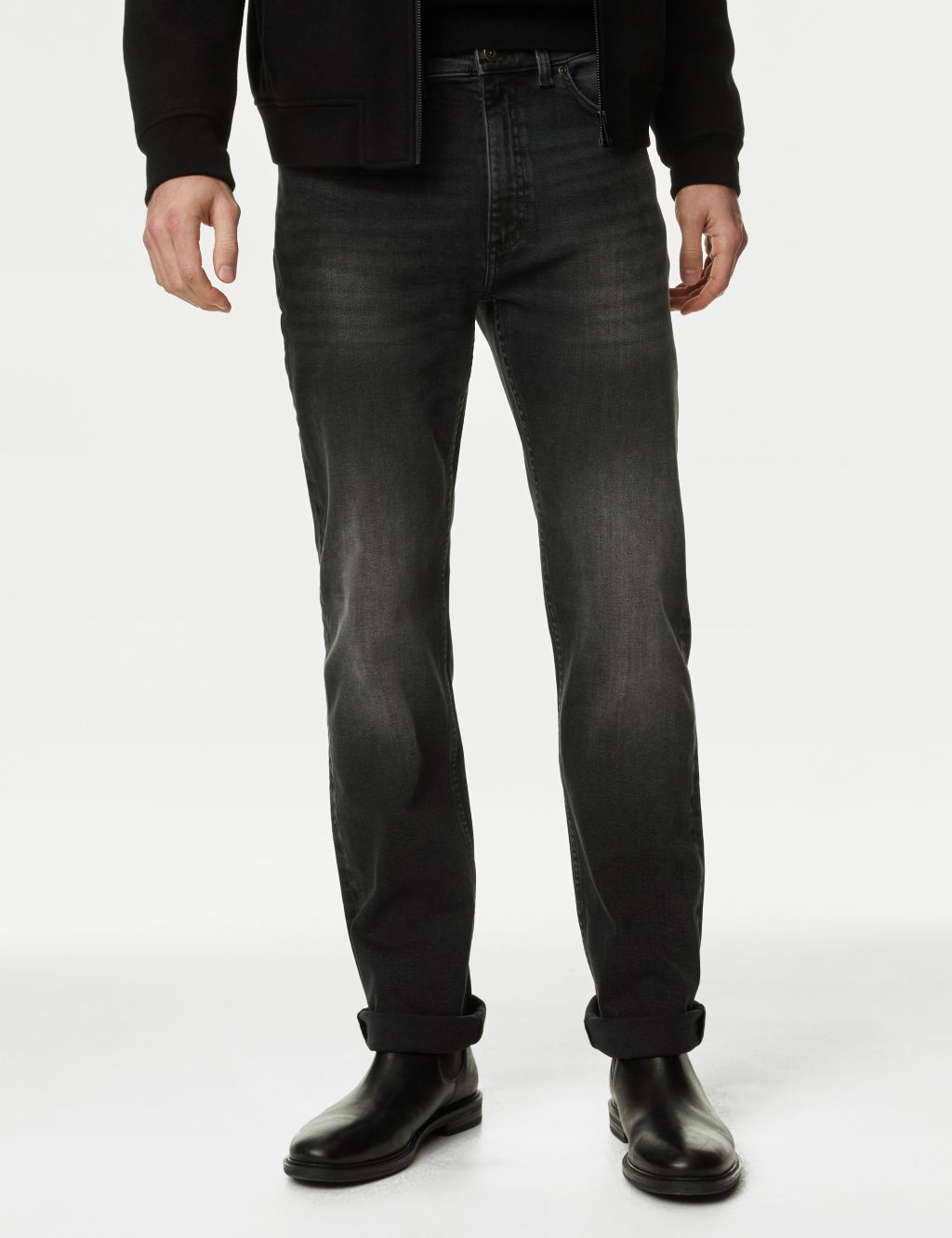 Straight Fit Vintage Wash Stretch Jeans image 1