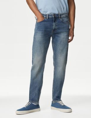 M&S Mens Slim Fit Vintage Wash Stretch Jeans - 3029 - Medium Blue, Medium Blue,Indigo,Light Blue,Bla