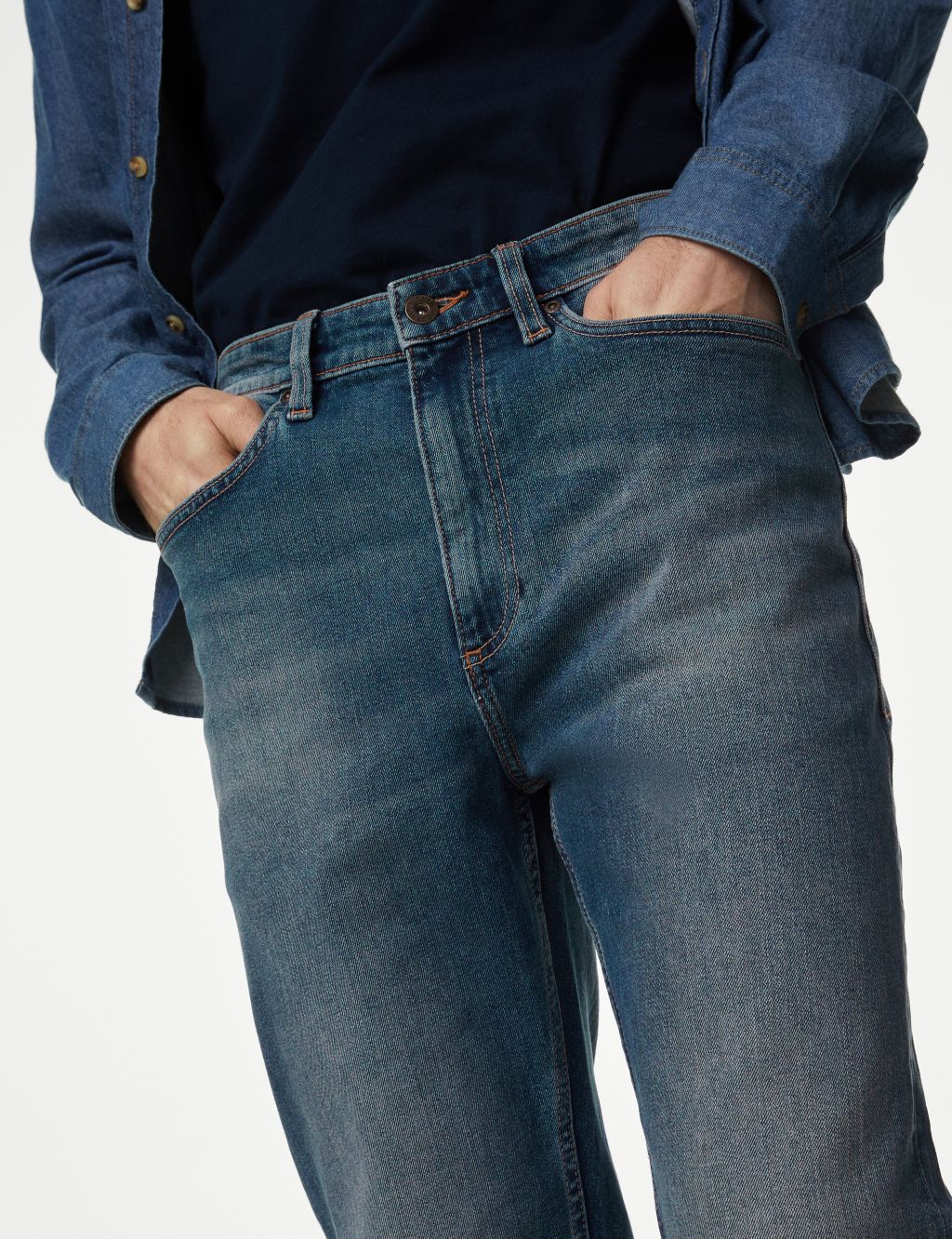 Tapered Fit Vintage Wash Stretch Jeans image 4