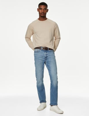 Straight Fit Belted Vintage Wash Jeans
