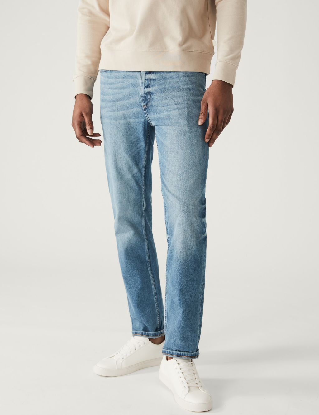 Straight Fit Belted Vintage Wash Jeans image 3
