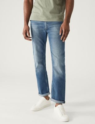 Straight Fit Belted Vintage Wash Jeans