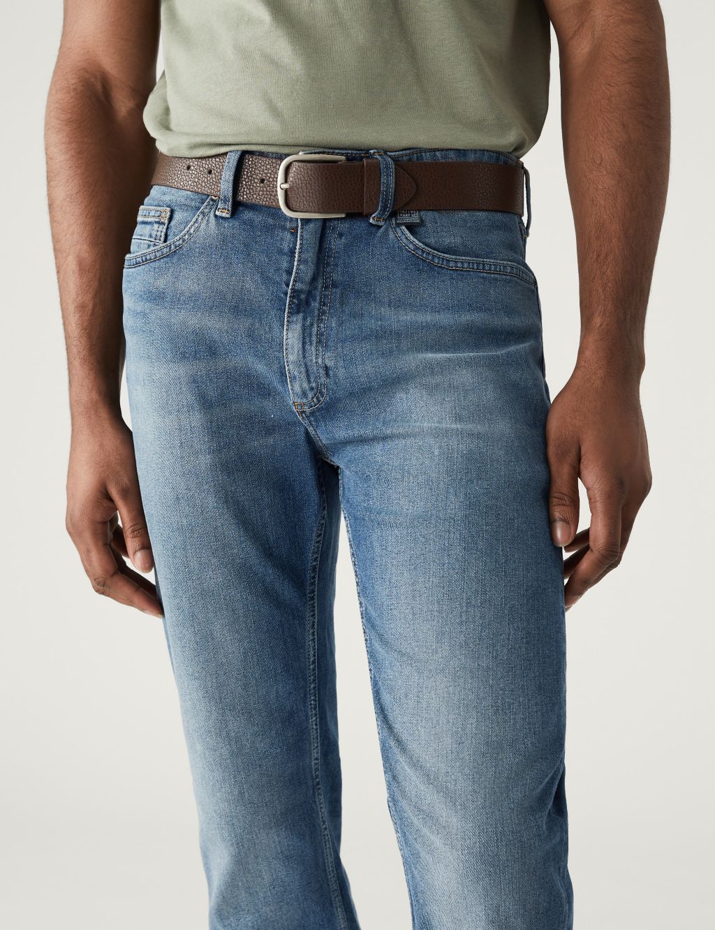 Straight Fit Belted Vintage Wash Jeans image 5