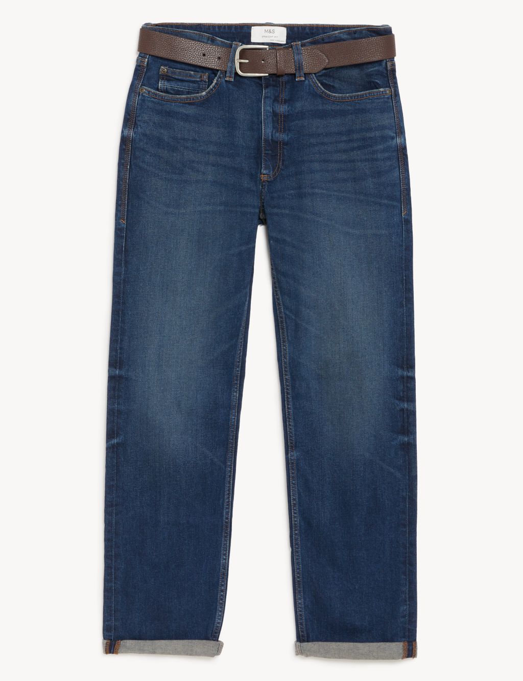 Straight Fit Belted Vintage Wash Jeans image 2