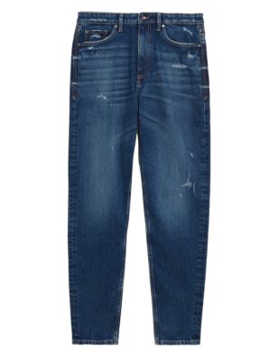 

Mens M&S Collection Tapered Fit Ripped Stretch Jeans - Mid Blue, Mid Blue