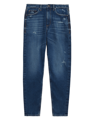 

Mens M&S Collection Tapered Fit Ripped Stretch Jeans - Mid Blue, Mid Blue