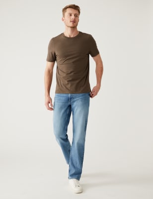

Mens M&S Collection Straight Fit Vintage Wash Stretch Jeans - Light Blue, Light Blue