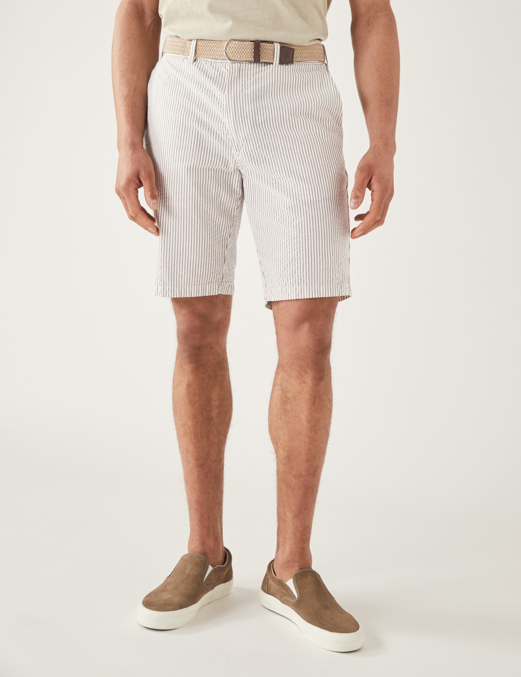Pure Cotton Seersucker Belted Chino Shorts image 1