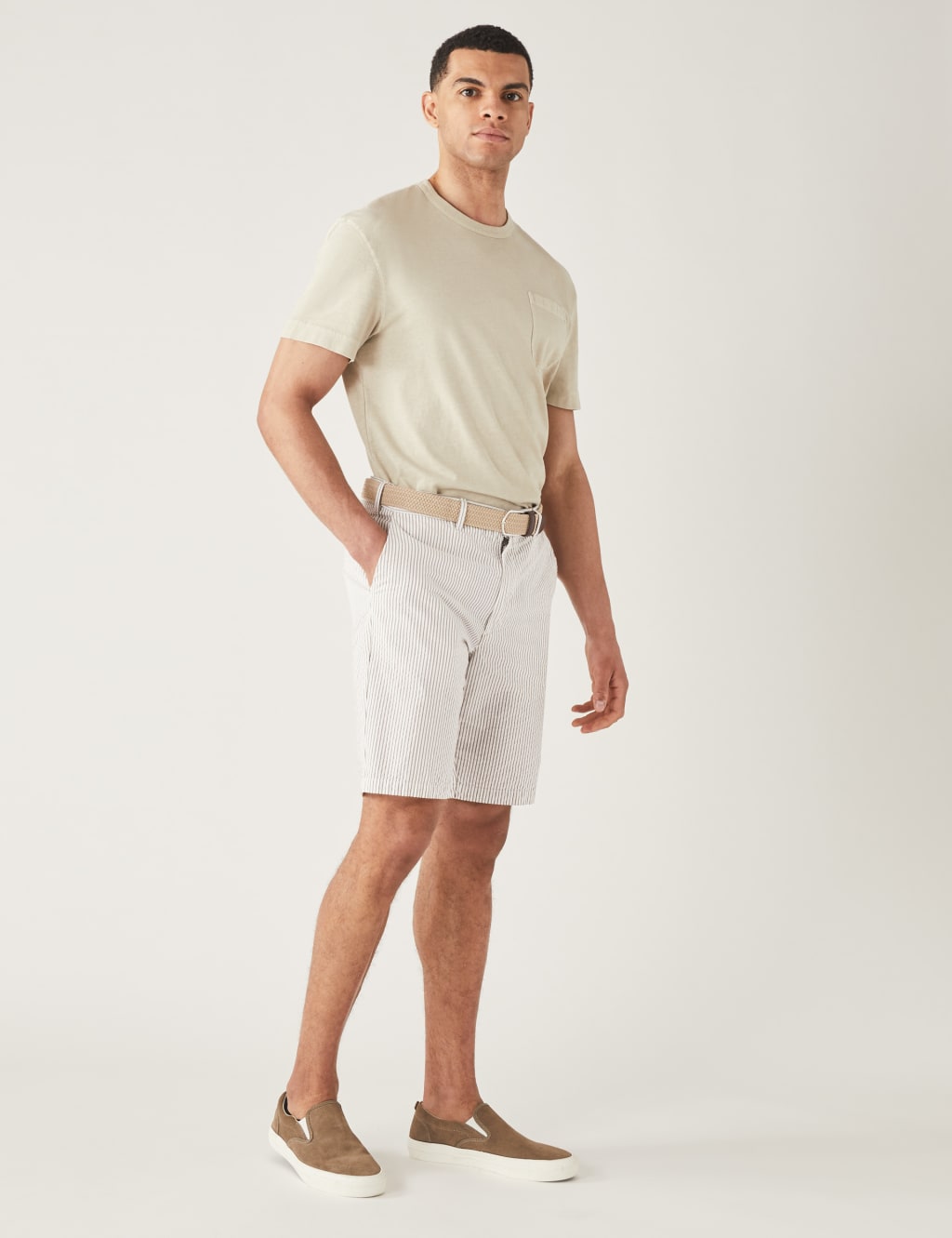 Pure Cotton Seersucker Belted Chino Shorts image 2