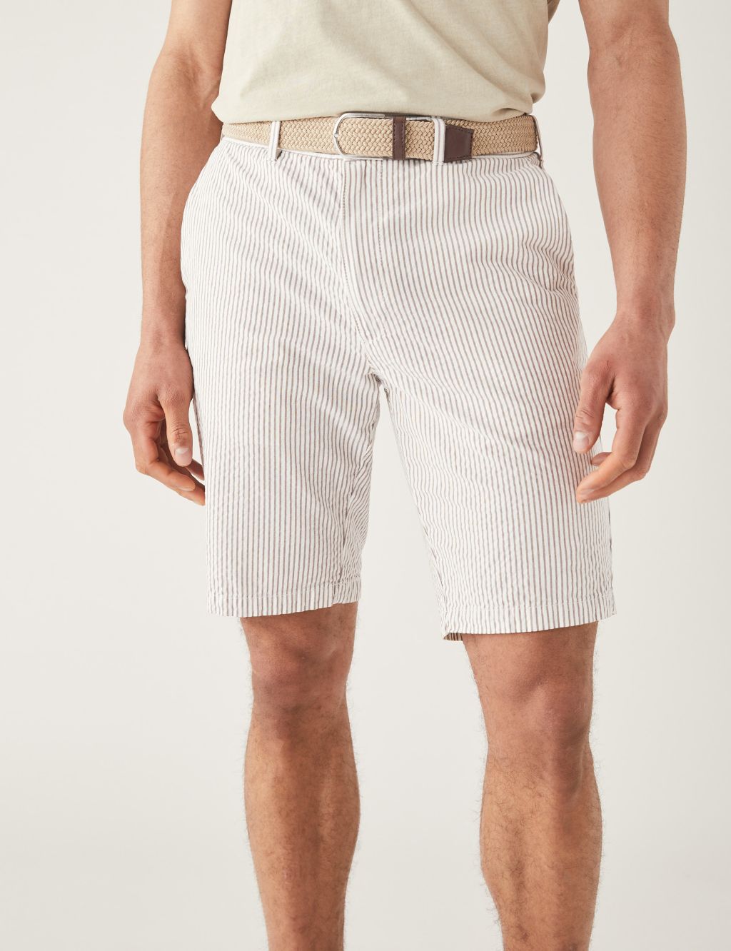 Pure Cotton Seersucker Belted Chino Shorts image 3