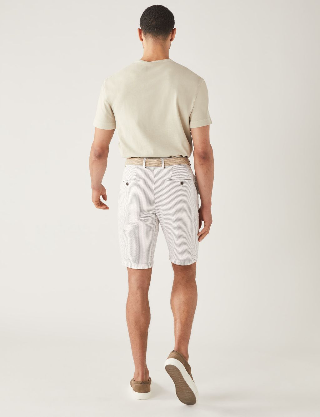 Pure Cotton Seersucker Belted Chino Shorts image 4