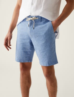 

Mens M&S Collection Linen Rich Half-Elasticated Waist Shorts - Mint, Mint