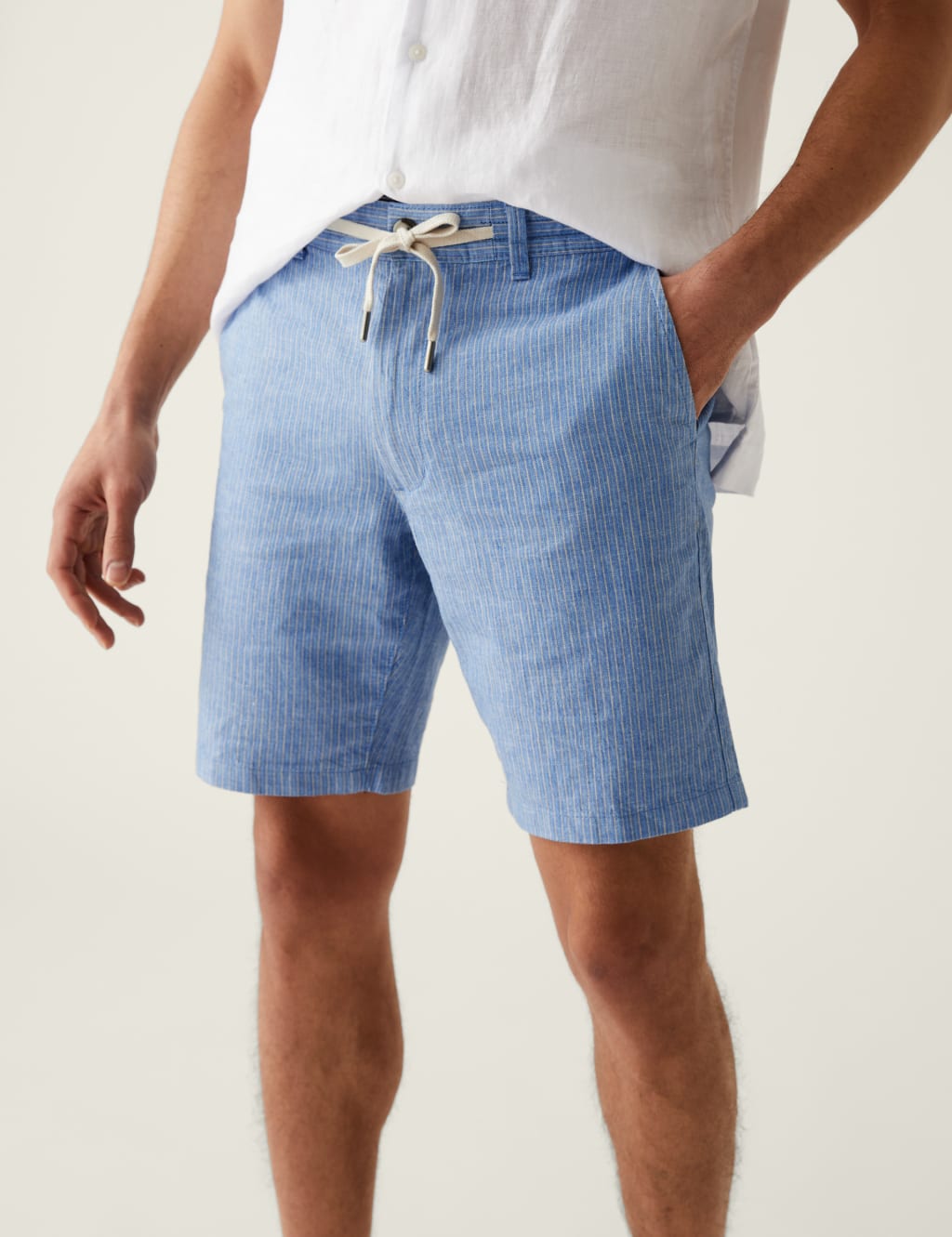 Linen Rich Half-Elasticated Waist Shorts image 1