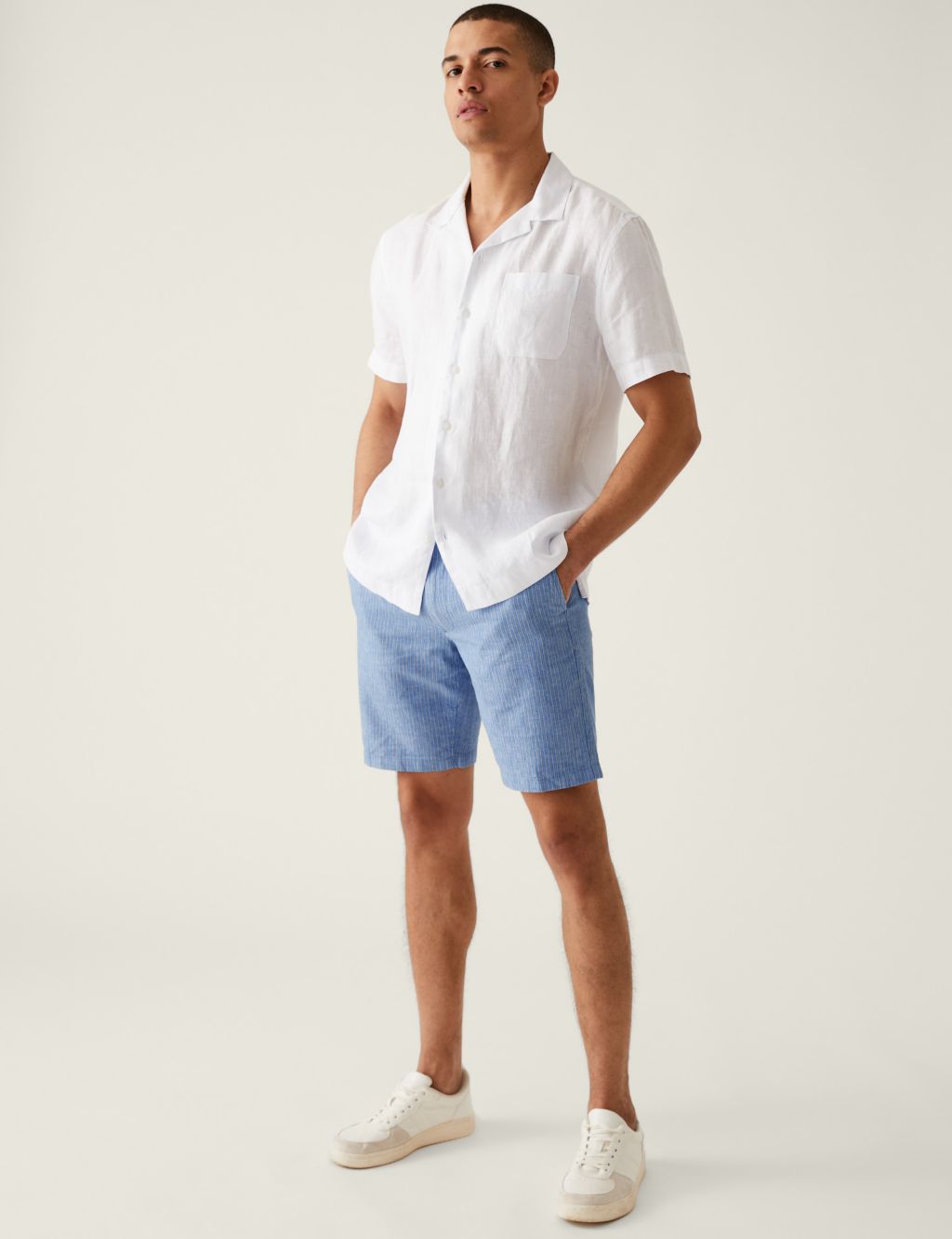 Linen Rich Half-Elasticated Waist Shorts image 3