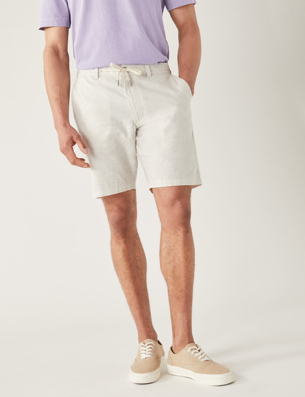 Linen Blend Half-Elasticated Waist Shorts image 1