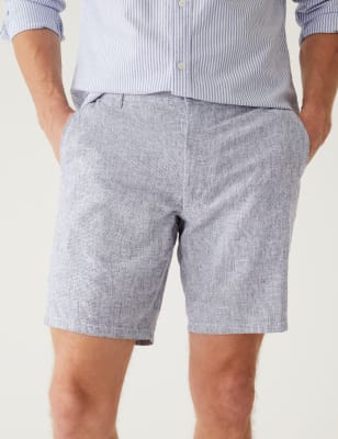 

Mens M&S Collection Linen Rich Half-Elasticated Waist Shorts - Blue Mix, Blue Mix