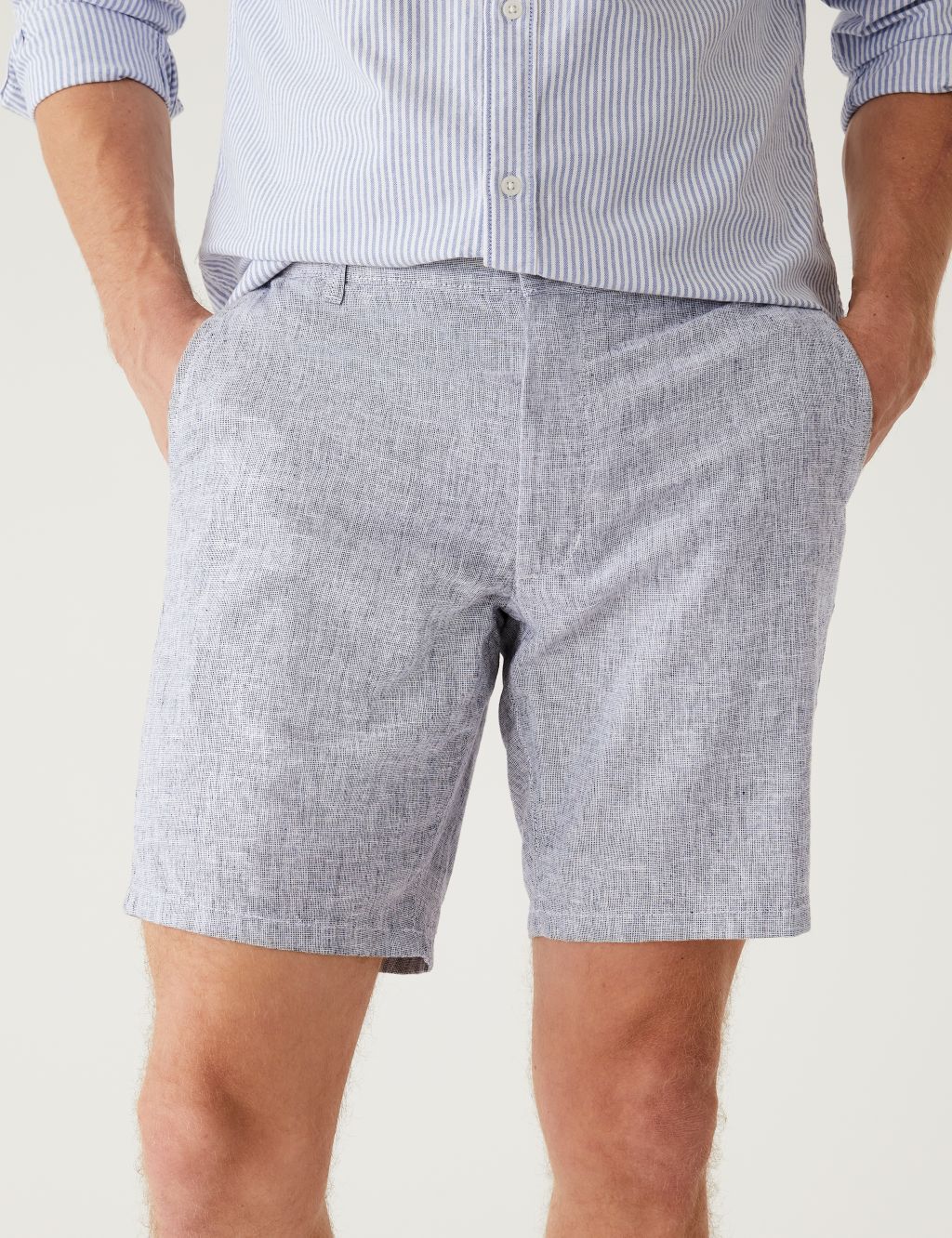 Linen Rich Half-Elasticated Waist Shorts image 1