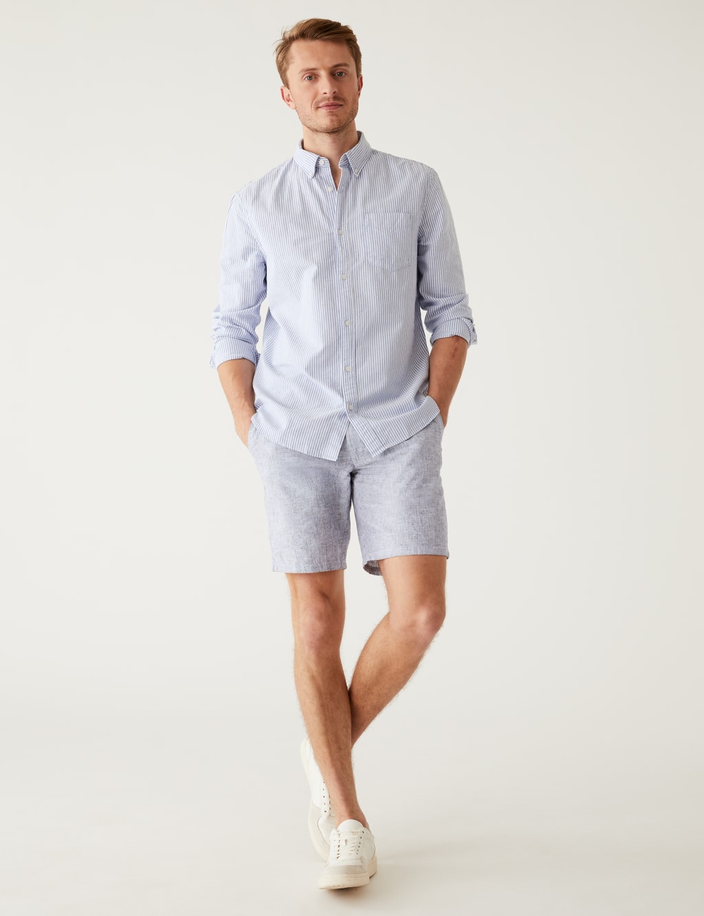 Linen Rich Half-Elasticated Waist Shorts image 4