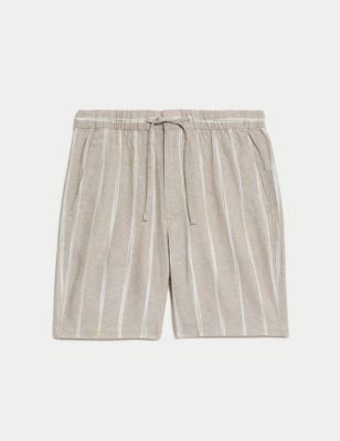 Linen Rich Elasticated Waist Striped Shorts