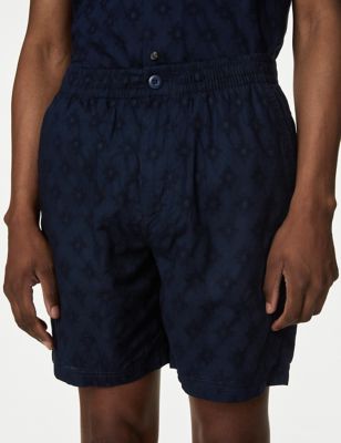M&S Men's Pure Cotton Elasticated Waist Jacquard Shorts - Navy, Navy,Chestnut