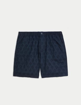 M&S Mens Pure Cotton Jacquard Chino Shorts - Navy, Navy
