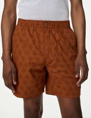 Pure Cotton Elasticated Waist Jacquard Shorts - QA