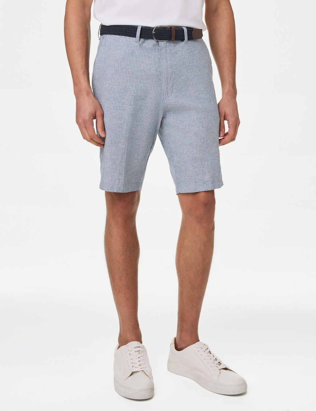 Linen Blend Striped Belted Chino Shorts image 4