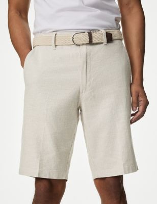 

Mens M&S Collection Linen Blend Striped Belted Chino Shorts - Natural Mix, Natural Mix