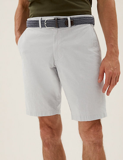 Belted Striped Chino Shorts