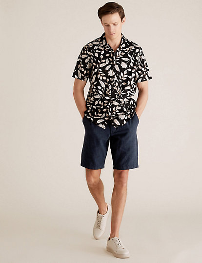 Checked Belted Linen Shorts