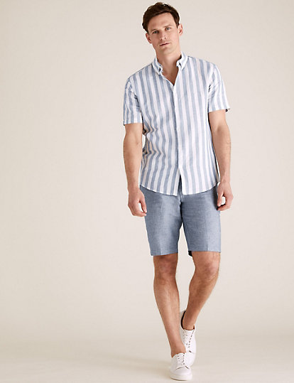 Striped Belted Linen Shorts
