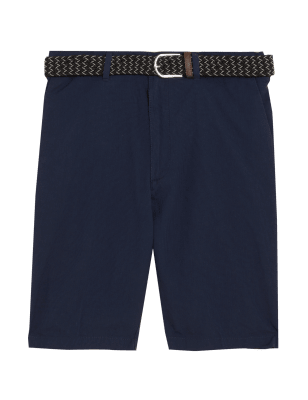 

Mens M&S Collection Pure Cotton Belted Textured Chino Shorts - Navy Mix, Navy Mix