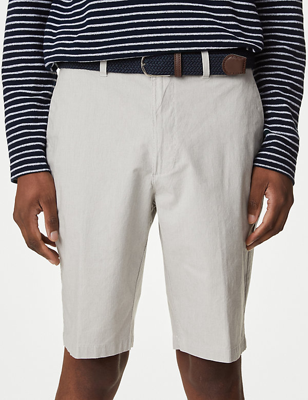 Striped Belted Stretch Chino Shorts - SI