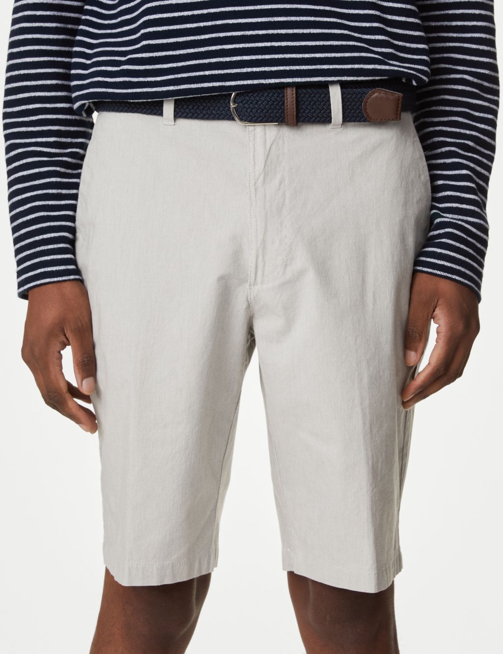 Striped Belted Stretch Chino Shorts image 1
