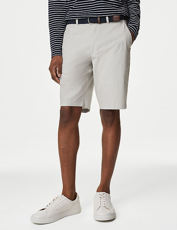 Striped Belted Stretch Chino Shorts - FJ