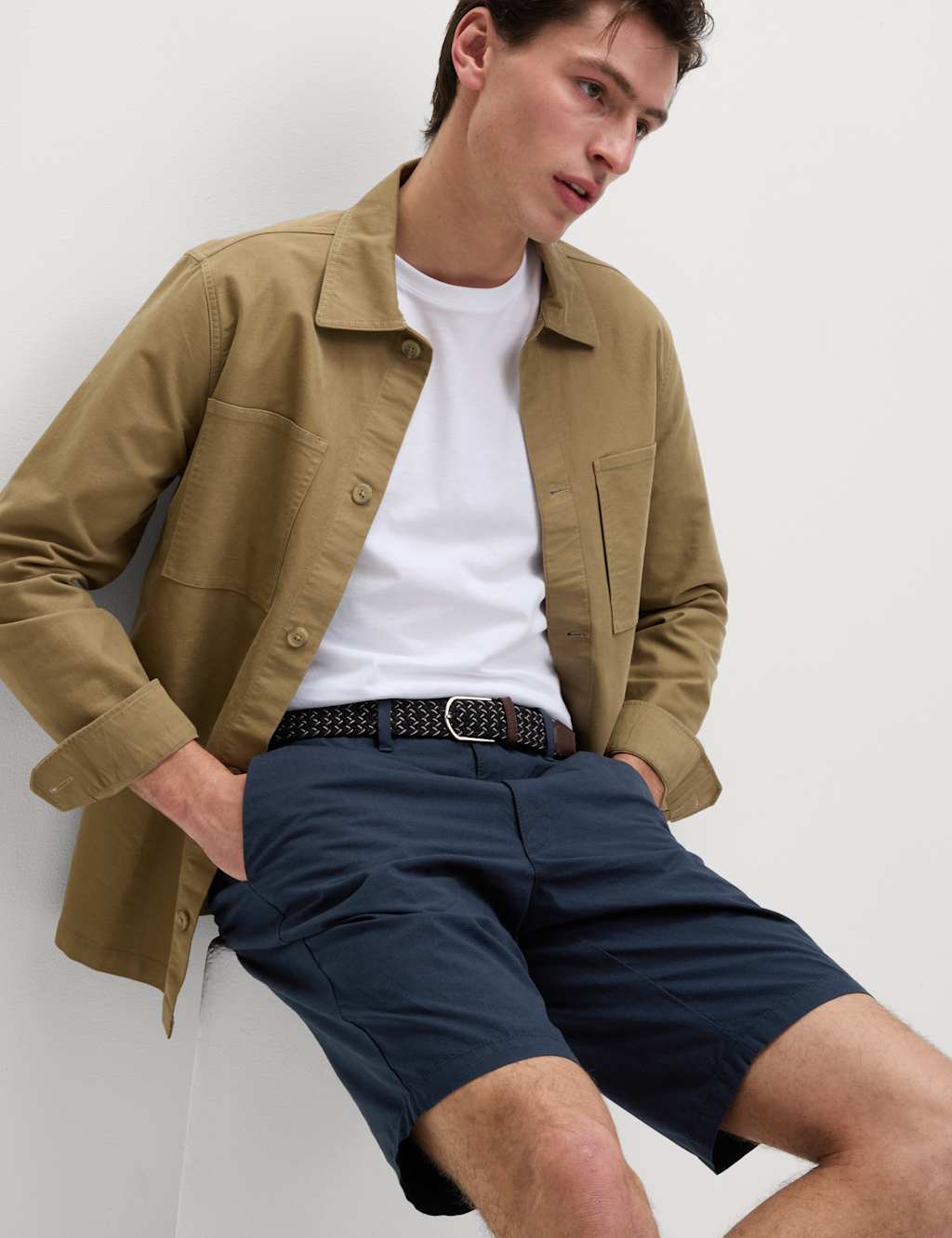 Pure Cotton Checked Belted Chino Shorts image 1