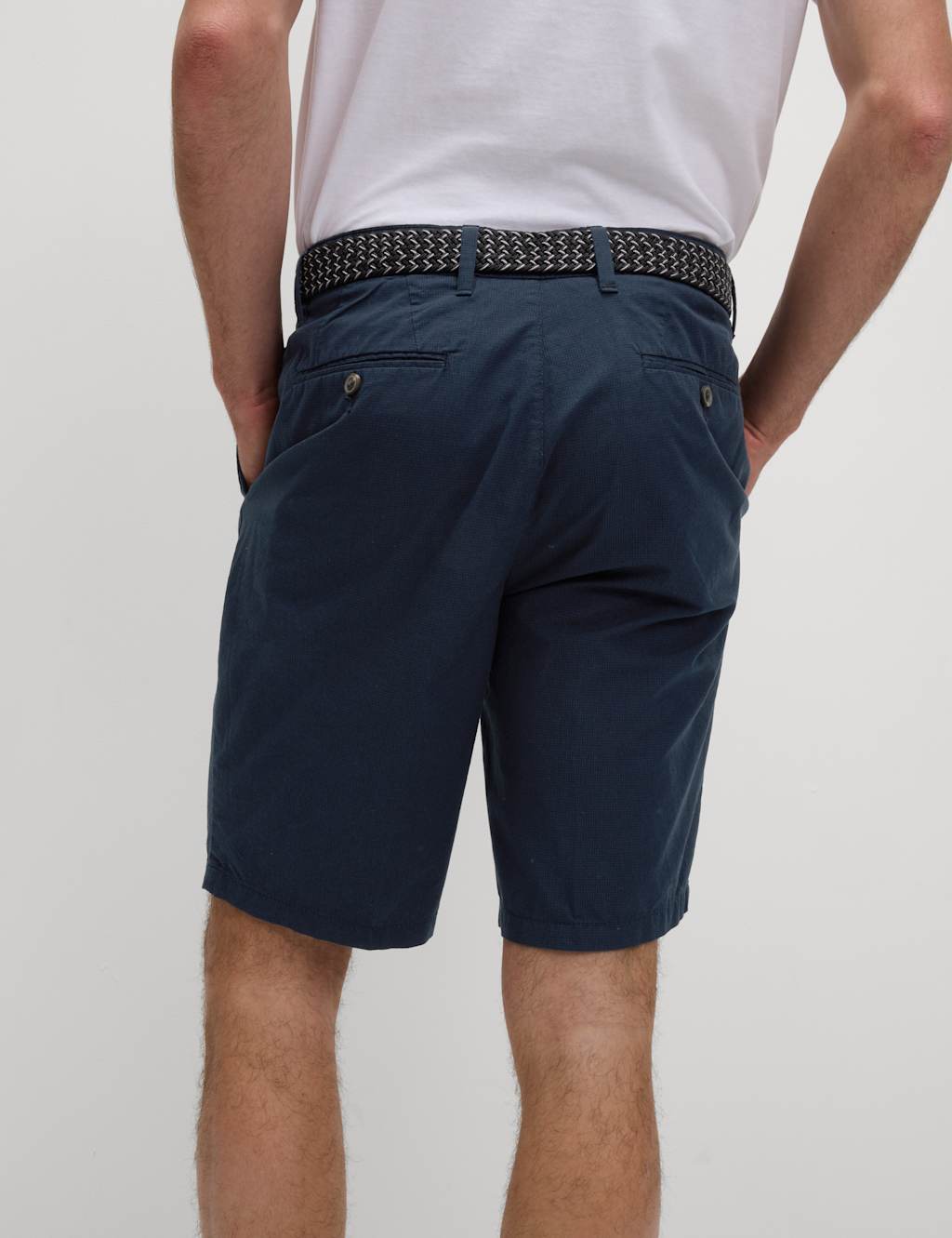Pure Cotton Checked Belted Chino Shorts image 3