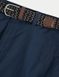 سروال تشينو قصير بحزام من القطن الصافي بنقشة مربعات