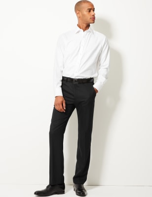 Pantalon sans pinces coupe ajust&eacute;e 100&nbsp;% laine
