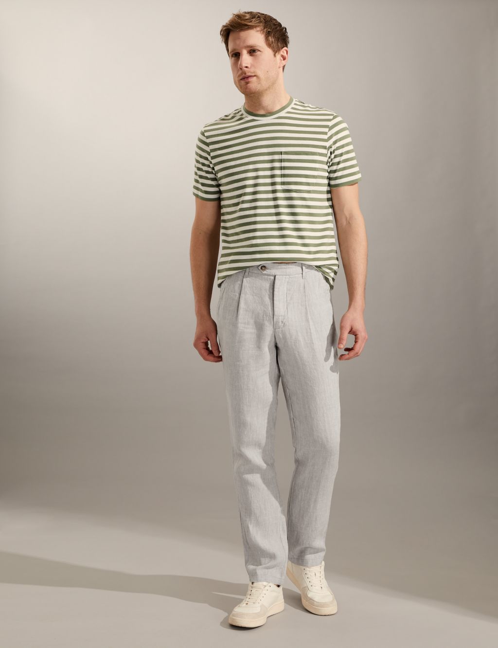Tapered Fit Pure Linen Single Pleat Trousers image 1