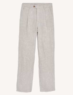 Tapered Fit Pure Linen Single Pleat Trousers